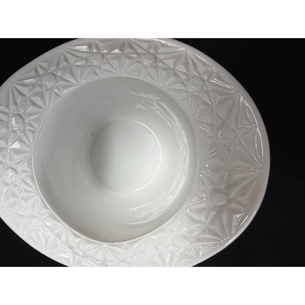 Vintage White Milk Glass Top Hat Daisy and Button Pattern Planter Decor
